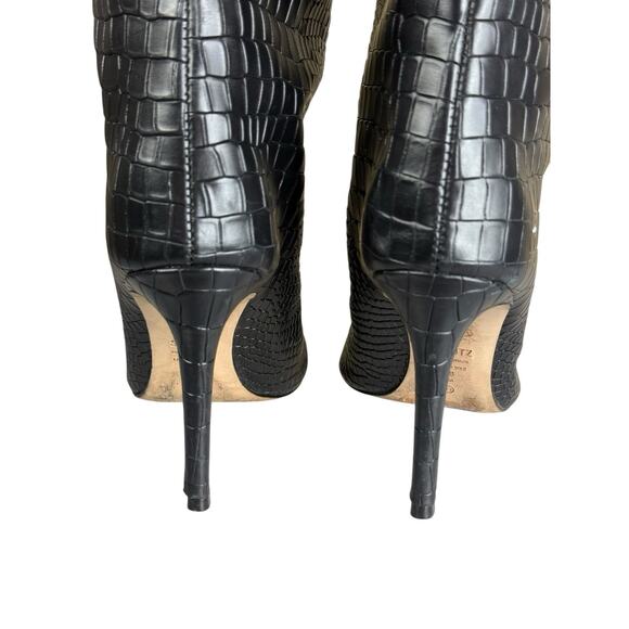 Schutz Maryana Croc-Embossed Leather Knee Boots 7B Black Pointed Toe Sleek - Picture 11 of 12